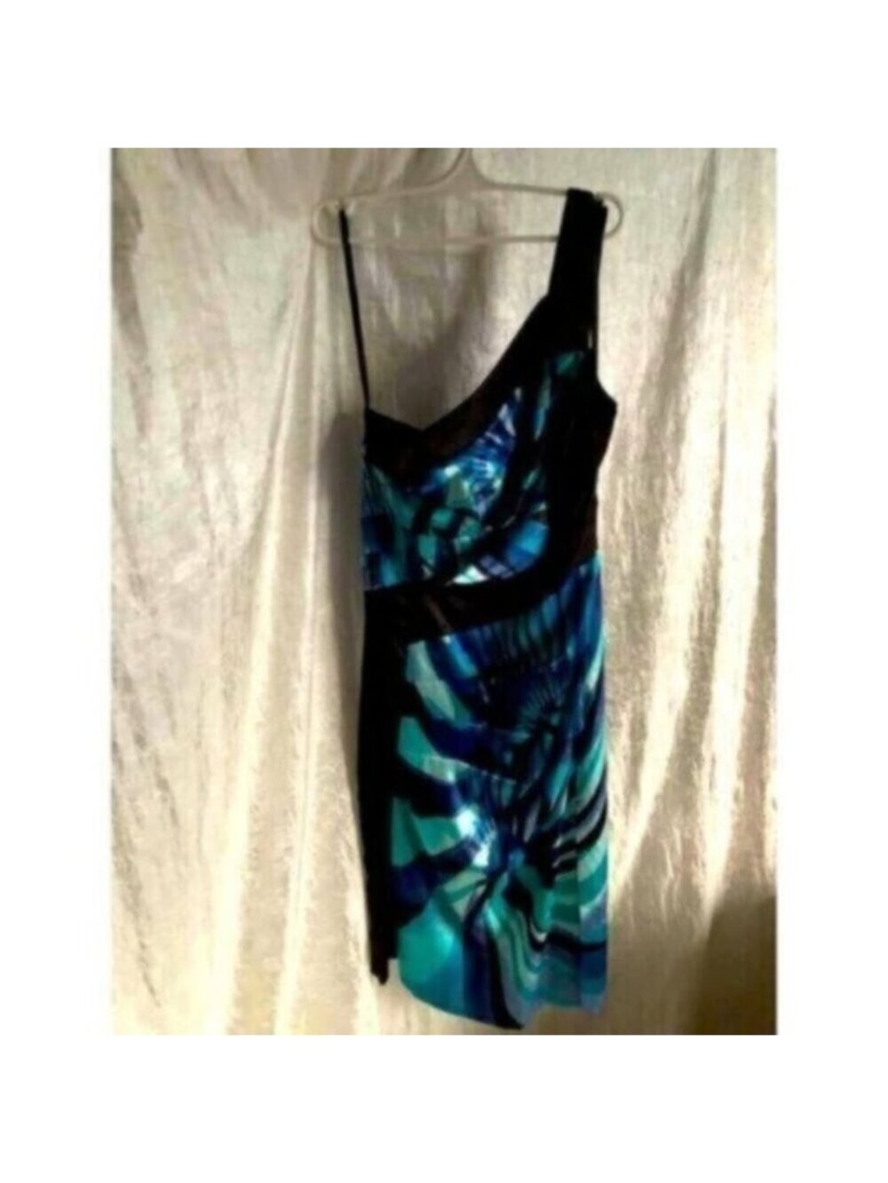 le Chateau Blue Satin One shoulder Party Dress sz small
